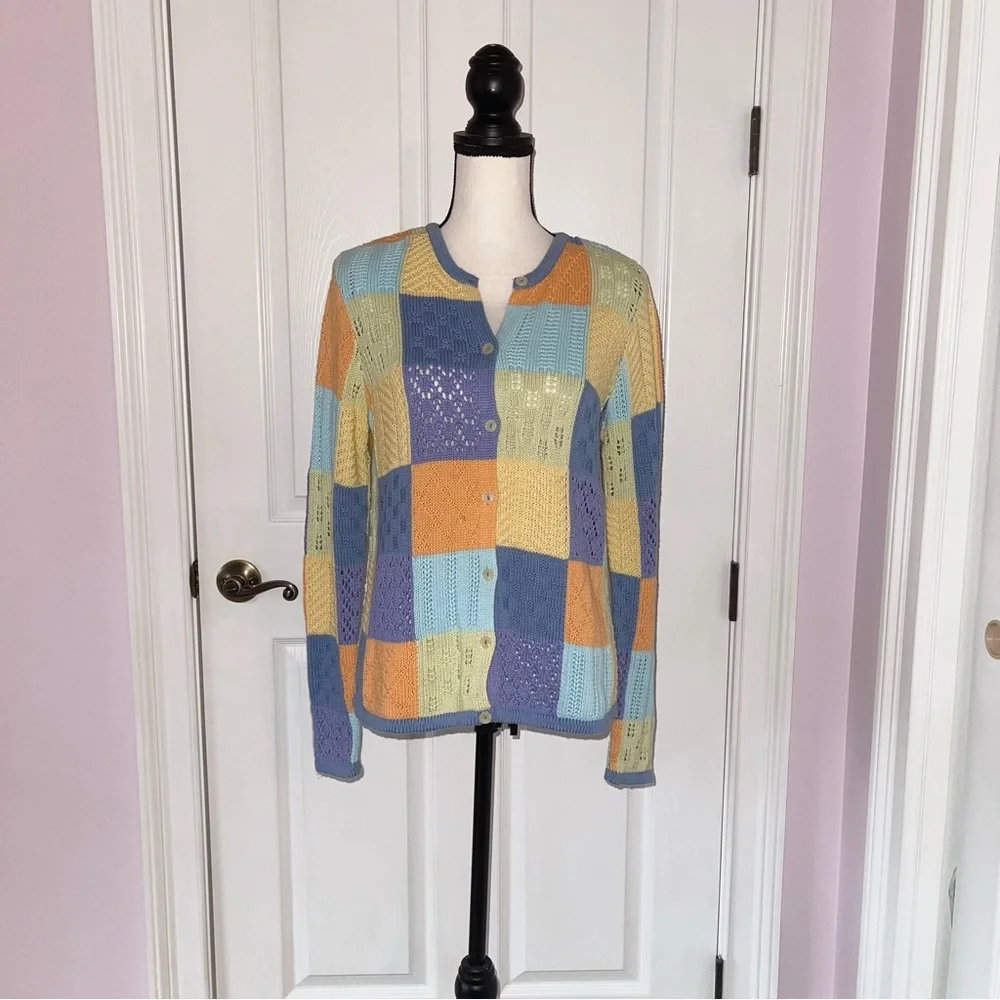 Talbots Multicolor Patchwork Cardigan - Picture 2 of 12